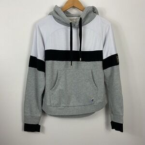 PE Nation Women S Grey White Black Color Block Mesh Hoodie Sweatshirt